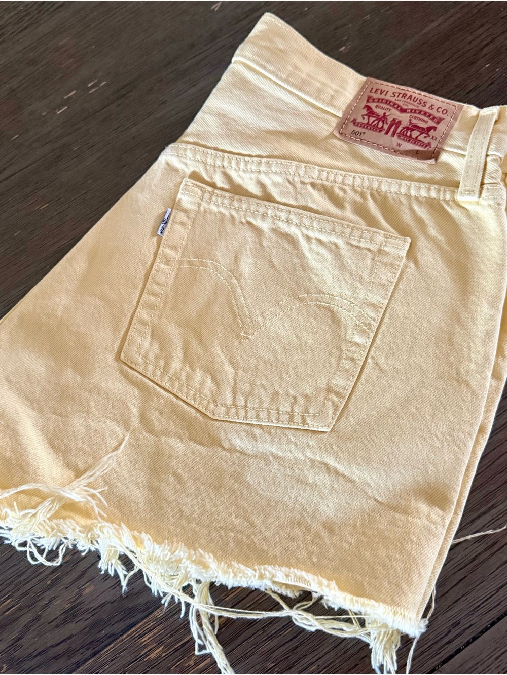 Levi's Yellow Denim Frayed-Hem High Waisted Shorts